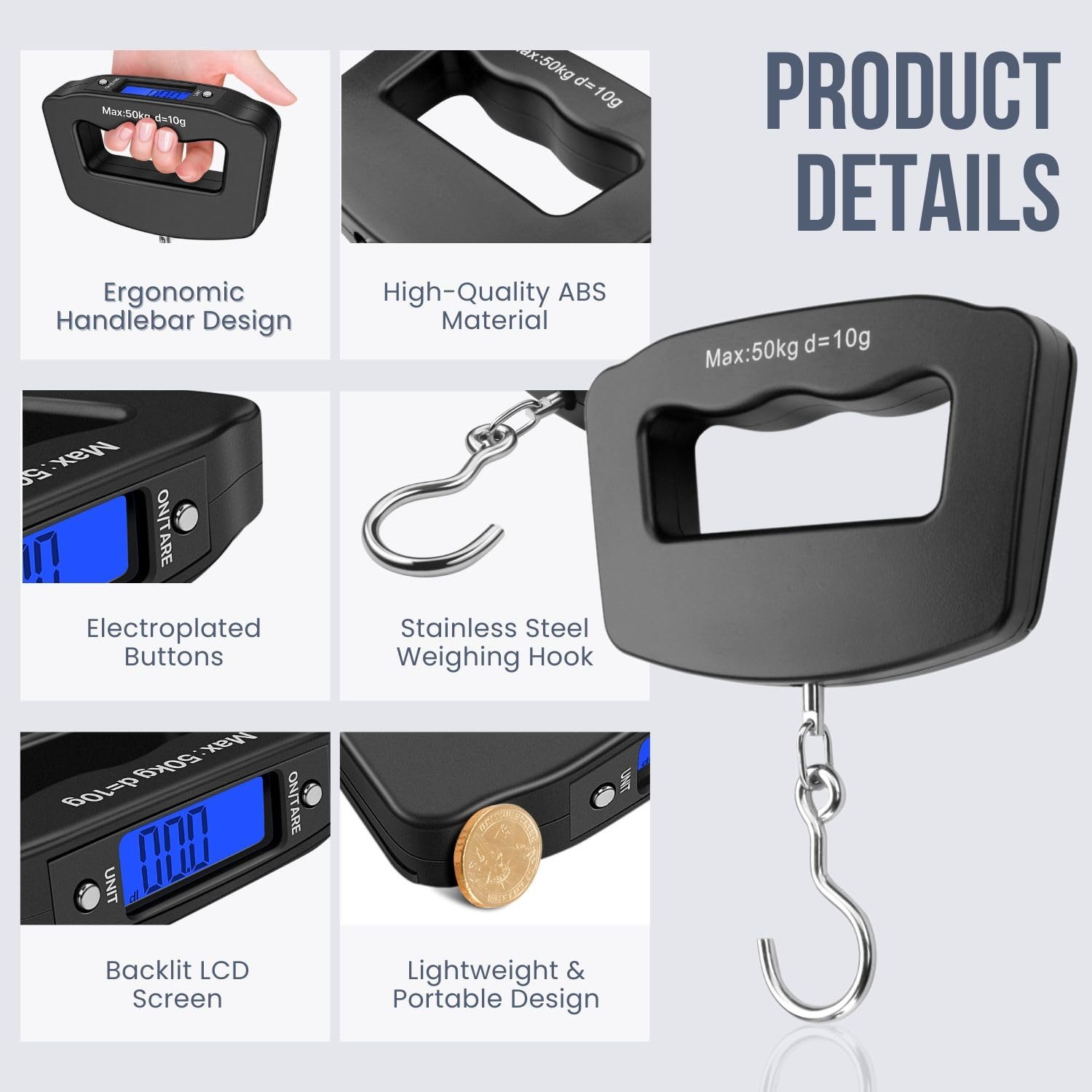 50kg Portable Handheld Digital - Fishing Hook Stainless Steel ulasan dan harga