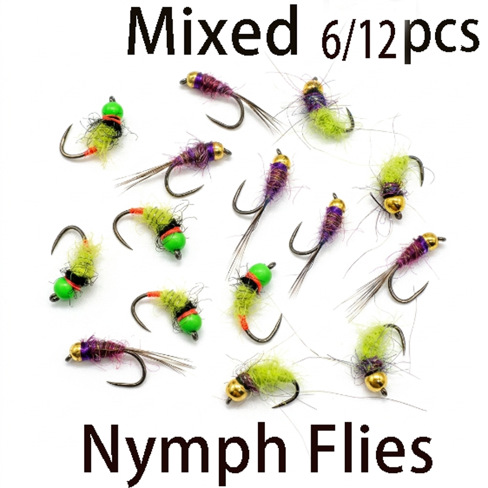 6/12Pcs Mixed Wet Nymph Fly Fi - Fishing Hook Assortment ulasan dan harga
