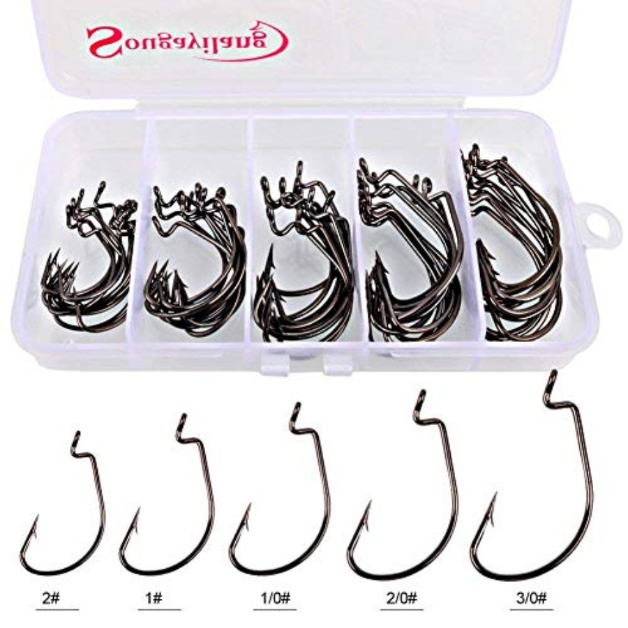 Offset Shank Worm Hooks High C - Fishing Hook Weedless ulasan dan harga